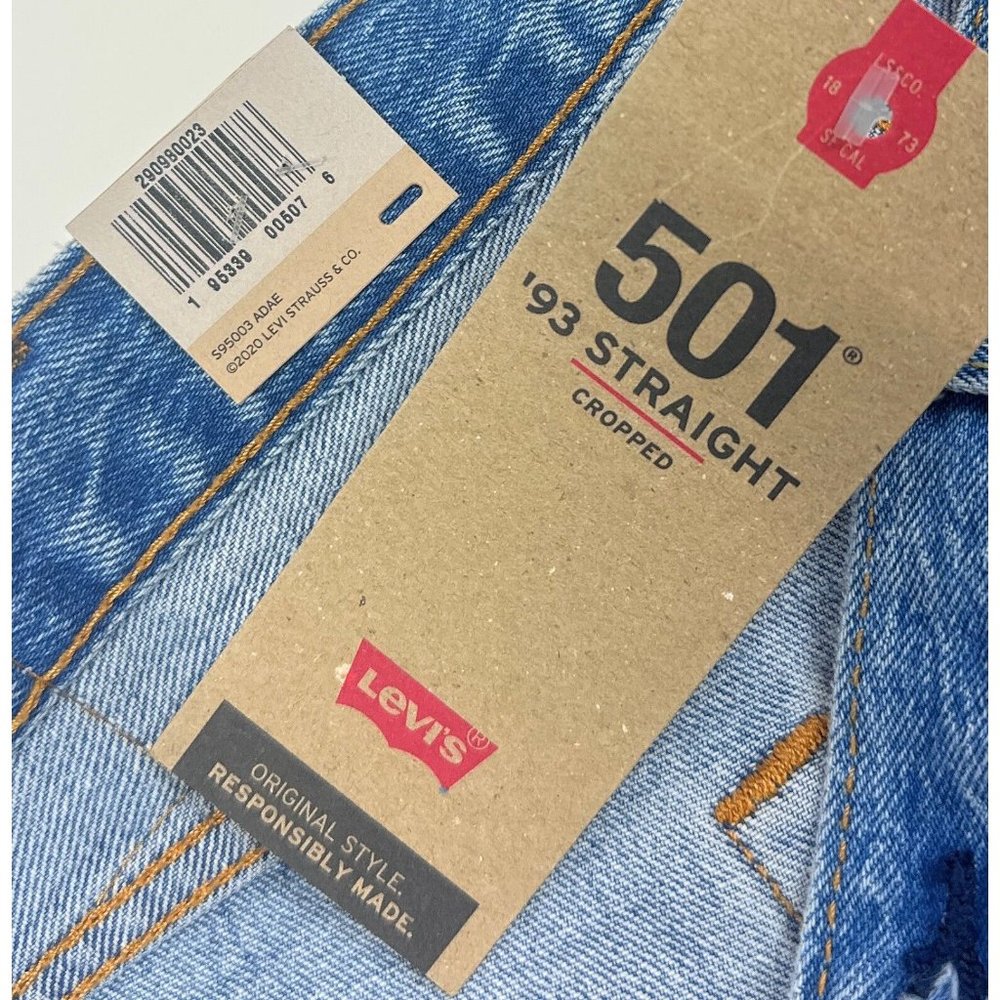 Levis 501 93 Straight Cropped Men 38 Light Blue Jeans Denim Button Fly 290980023 - Picture 7 of 12
